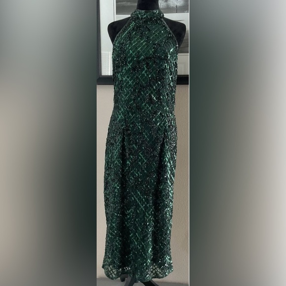 Mac Duggal Green Sequin Midi Dress - Picture 8 of 16